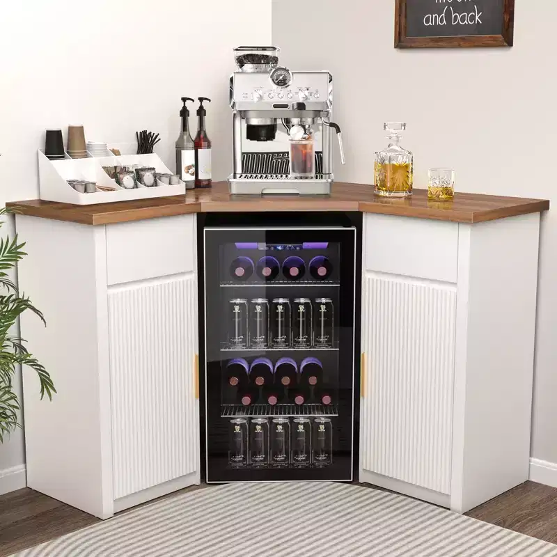 GDLF Corner Bar Cabinet with Fridge Space, Corner Coffee Bar Station for Home