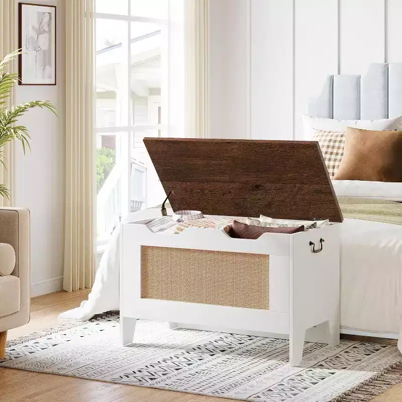 Acekool Decorative Storage Bench, Dual-Use Entryway Chest with Safety Hinge