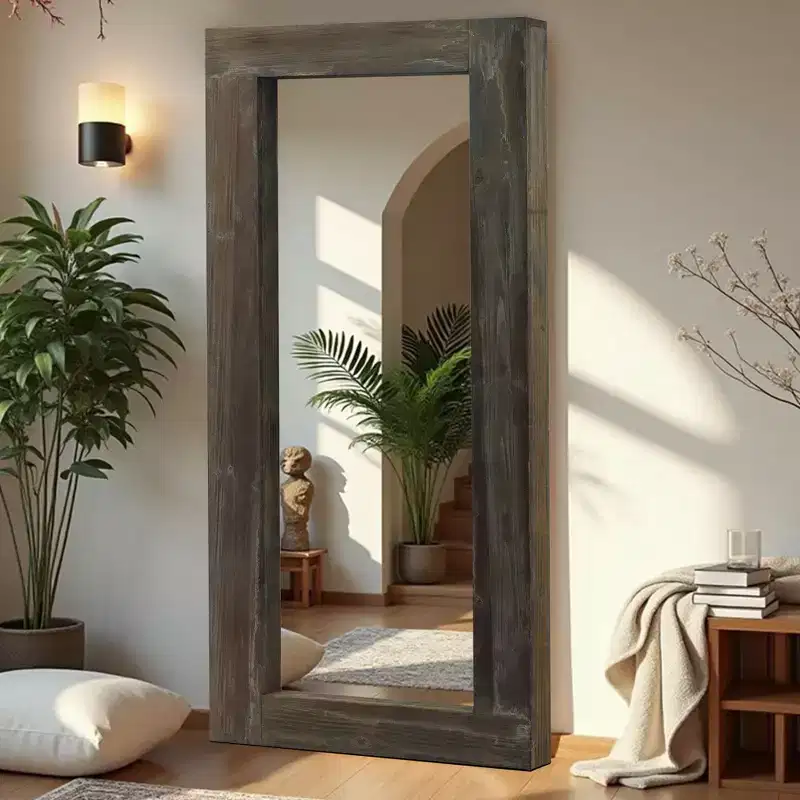 71x31 inch Solid Wood Right Angled Rectangular Used Brown Full-length Mirror (without Bracket)