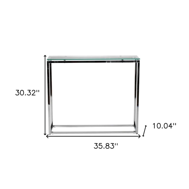 HomeRoots 36 Clear and Silver Glass Sled Console Table
