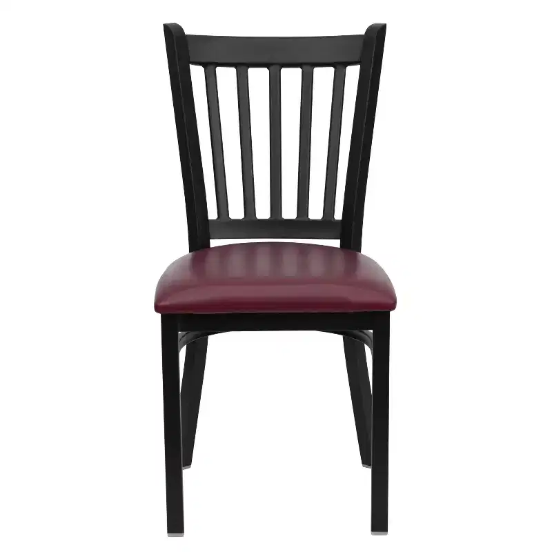 Black Metal Frame Vertical Back Dining Chair – Vinyl or Wood Seat, Seats 1