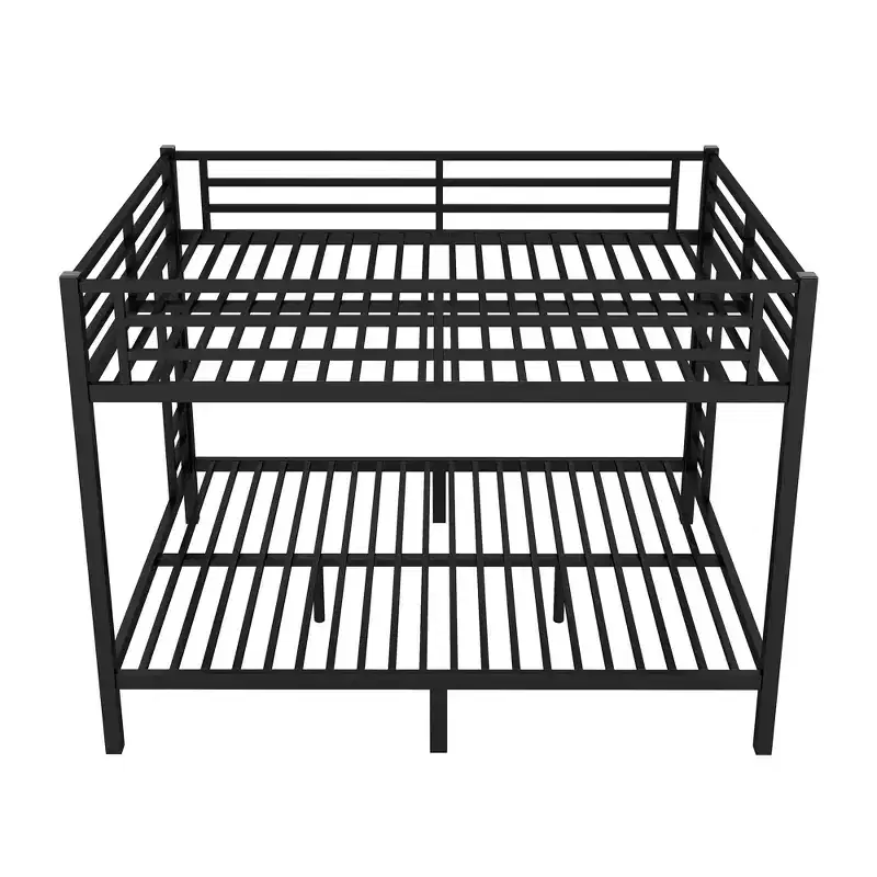 Okak 82.68IN Queen-Over-Queen Bunk Bed with Metal Frame, Space-Saving Twin Bed with Safety Guardrails, Noise Reduced Twin Bed for Teens, Adults, Black