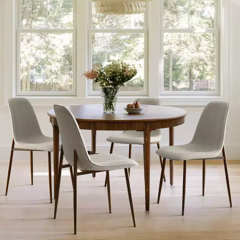 Modern Upholstered Dining Chairs Set of 4, Fabric Armless Accent Chairs with Curved Back and Walnut Metal Legs for Dining Room - Panipeachy