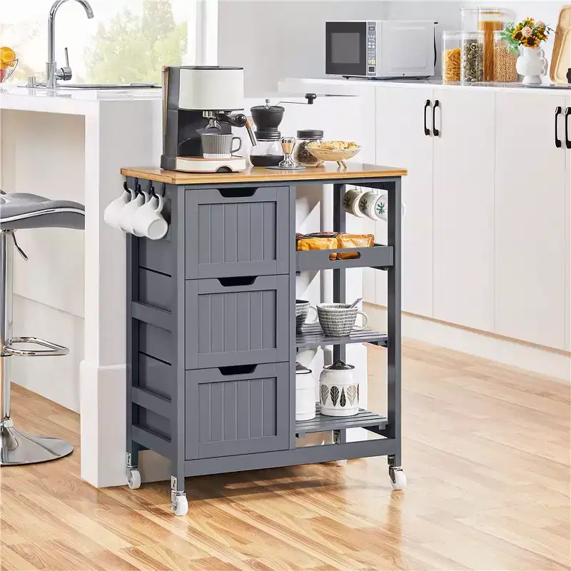 Rolling Kitchen Island Kitchen Cart with Cabinet & Drawer
