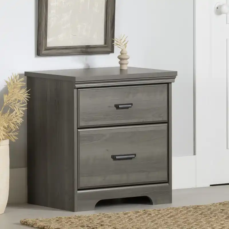2-drawer Nightstand - End Table With Storage - Gray Maple
