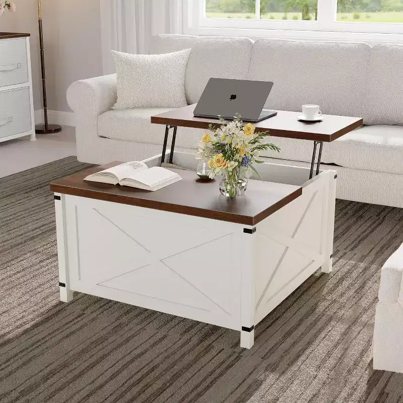 Lift Top Coffee Table - Farmhouse Industrial Style with Hidden Storage