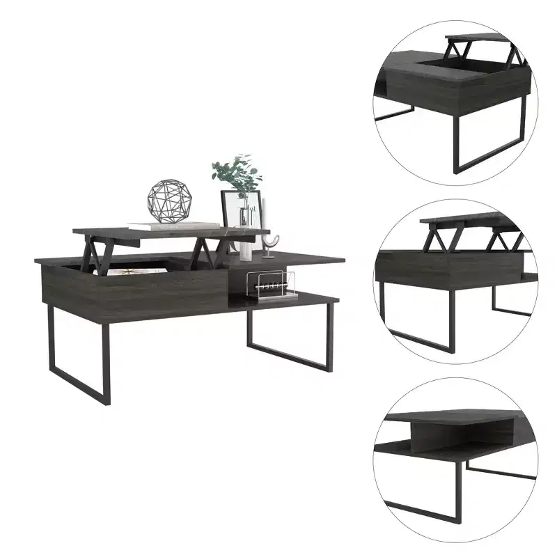 Venice Lift-Top Coffee Table with Open Shelves - Espresso