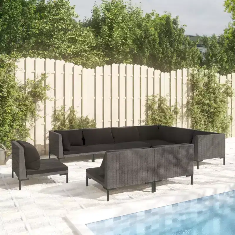 vidaXL Patio Lounge Set - 9 Piece Outdoor Sectional Sofa - Dark Gray Poly Rattan - Weather Resistant - Cushioned Seats & Pillows