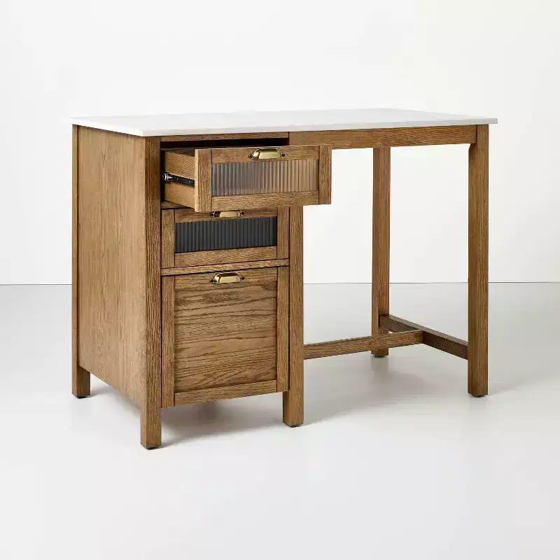 48 Reeded Glass & Wood Kitchen Island with Seating Nook - Hearth & Hand with Magnolia