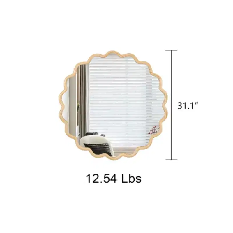 31 x 31 Solid Wood Wavy Mirror--Natural-Wood Vanity Mirror Wall Decor ,for Bedroom, Living Room, Dining Room, Cloakroom, Entryway