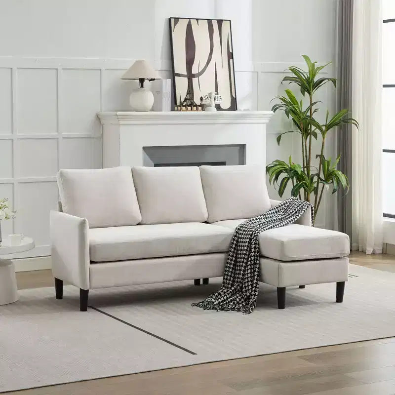 Hyleory Luxury Reversible Chaise Sectional Sofa Set - linen-blend Fabric, Modular Left/Right Design, Sturdy Frame for Living Room & Studio Apartment