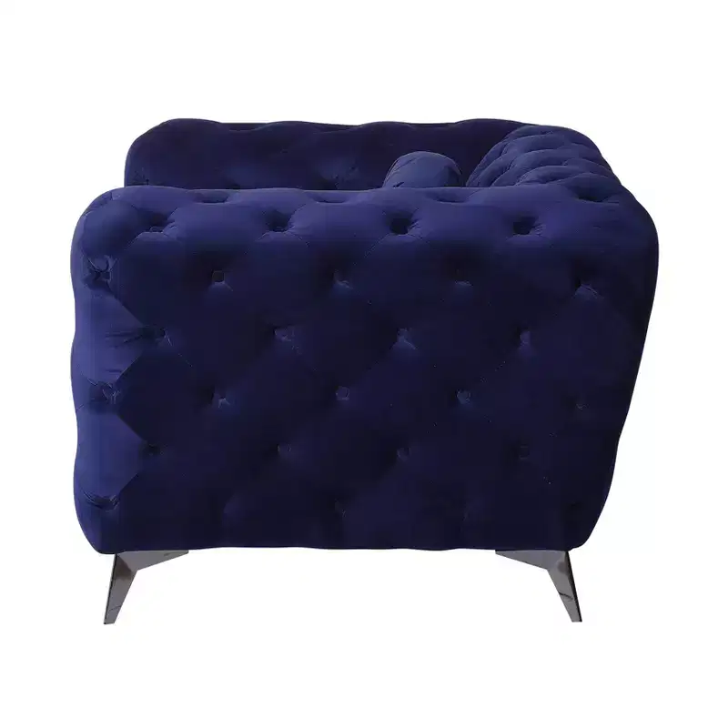 Tufted Velvet Accent Chair with Arms, Wood Frame & Metal Legs, Glossy Finish