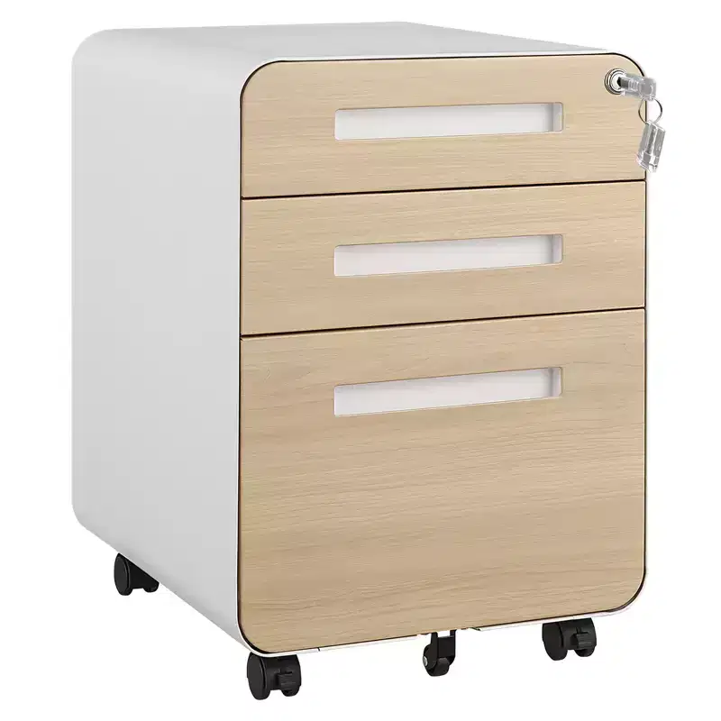 3 Drawer Metal File Cabinet with Lock, Under Desk Storage Organizer, Mobile Under Desk Storage on 5 Wheels, for Home, Office