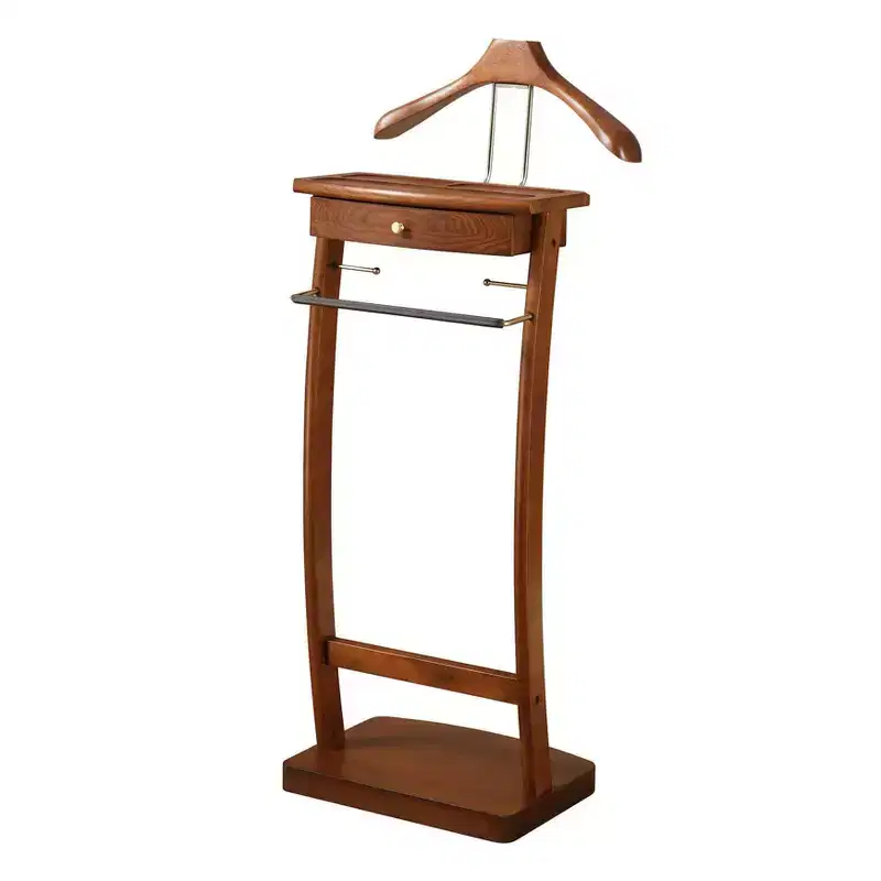 Suit with Drawer Top Tray Contour Hanger Trouser Bar Valet Stand Walnut
