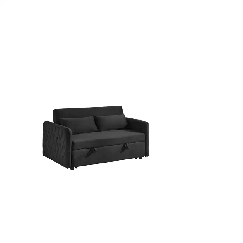 Gray Velvet 2-Seater Convertible Sofa Bed with Pull-Out Bed