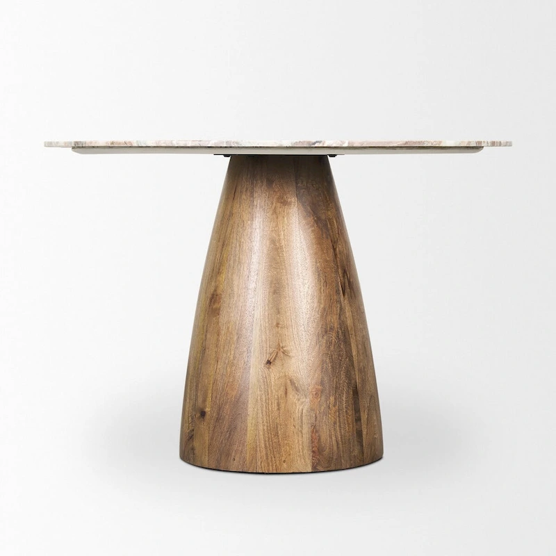 Allyson Round Medium Brown w/ Pink Marble Pedestal Dining Table - 42.0L x 42.0W x 30.0H