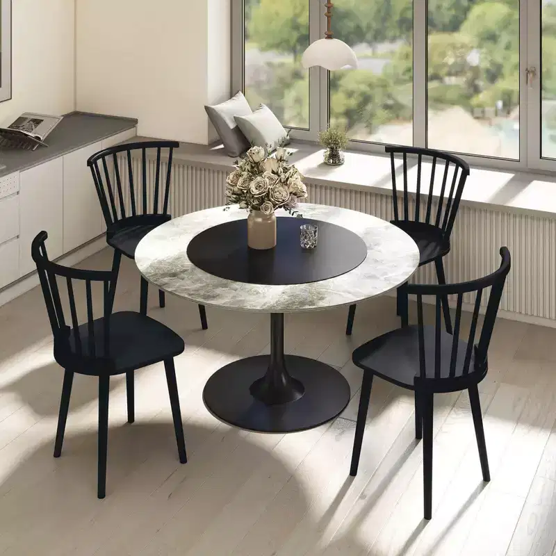 2PCS Rubber Wood Windsor Dining Chairs with Spindle Back for Living Room Black/Natural