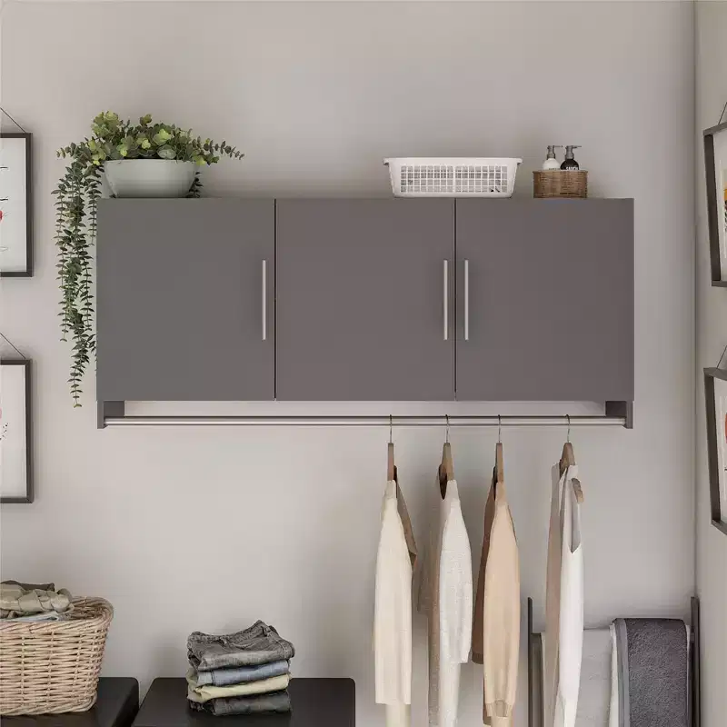 3-Door Wall Cabinet with Hanging Rod, Laminated MDF