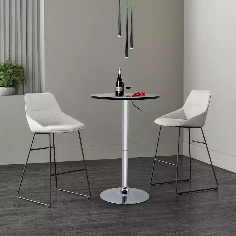 Bar Table with Sleek Chrome Base and Black Top Perfect for for Dining Room Home Kitchen, Black