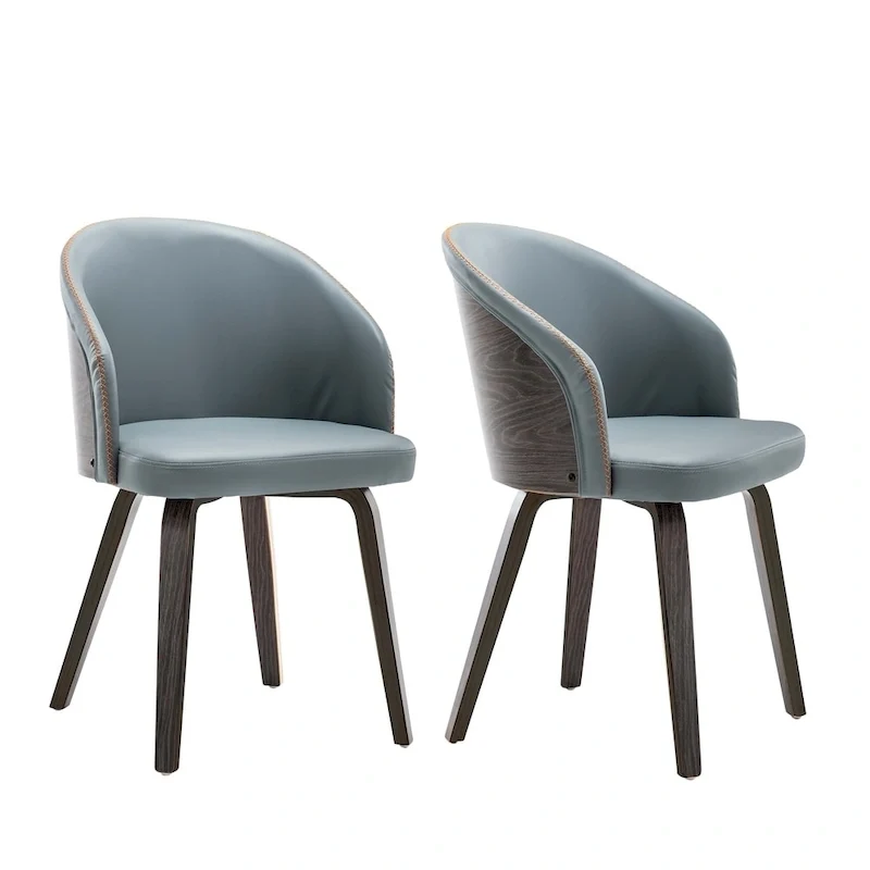 PU Leather & Wood Upholstered Dining Arm Chairs (2-Pack)