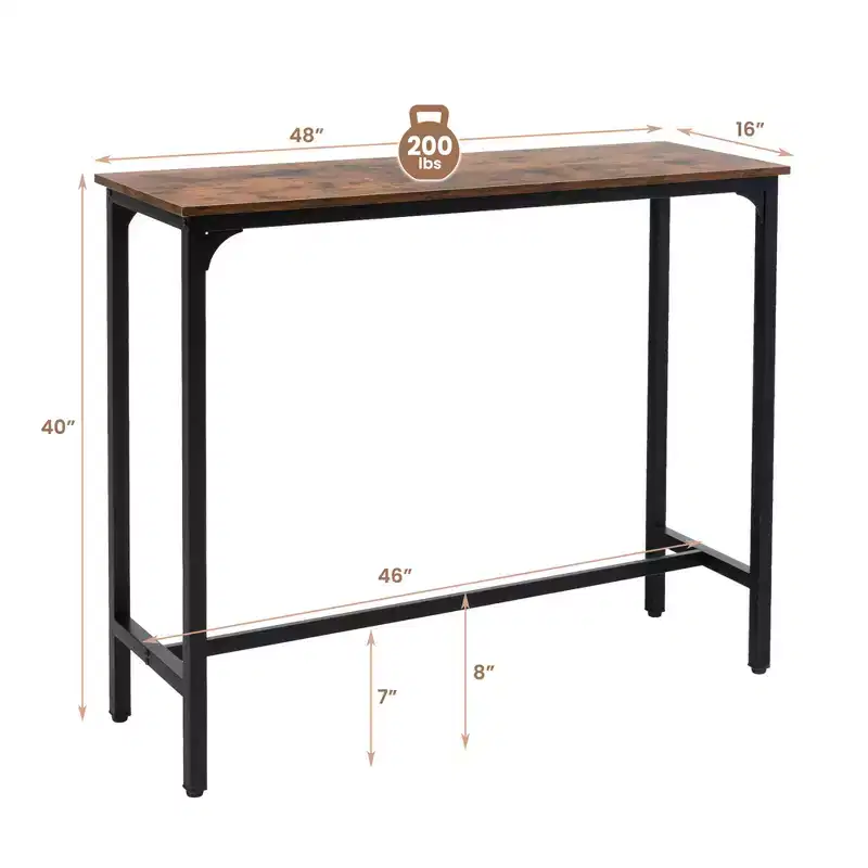Costway 48 Rectangular Bar Table Kitchen Dining Table w/ Steel Frame & Adjustable Feet