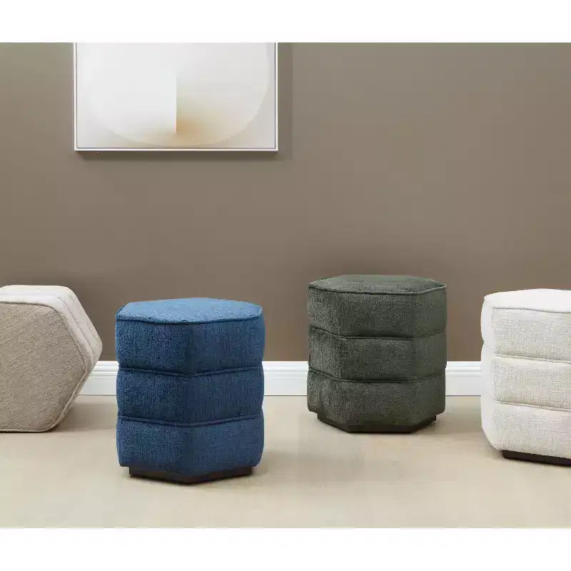 Rosaria Chenille Hexagon Ottoman — Wood Frame, Polyester, Polyurethane Foam