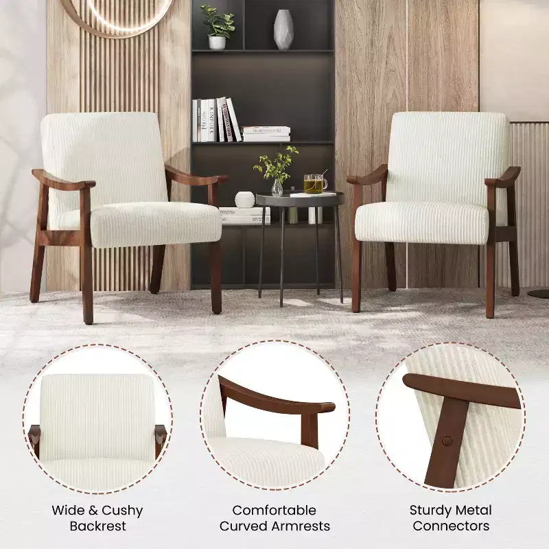 Rubberwood & Corduroy Fabric Accent Chair, 29