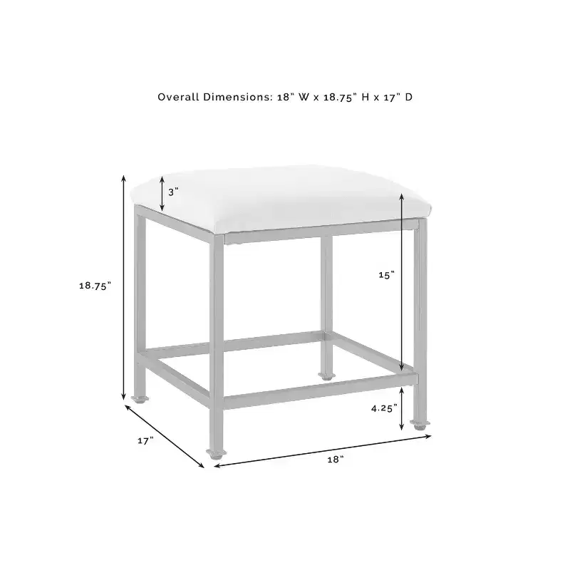 Aimee Vanity Stool Gold - Crosley: Modern Upholstered Faux Leather, Steel Frame, Padded Seat, 250 lb Capacity, 18.75" Height