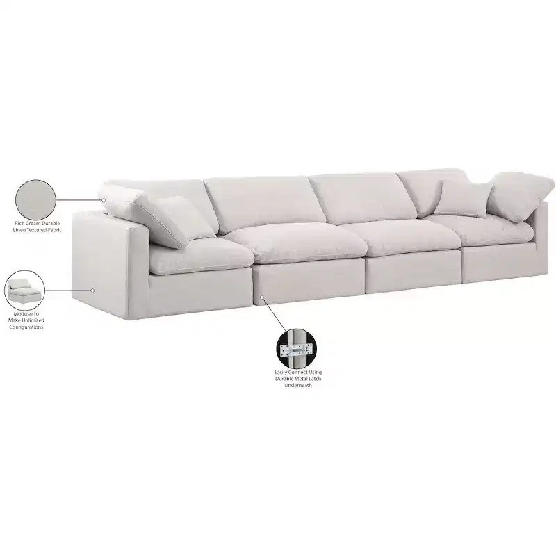 Meridian Furniture Indulge Linen Textured Fabric Modular Sofa