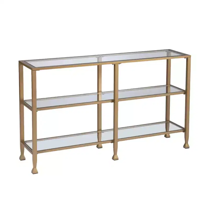 HomeRoots 49 Clear and Gold Glass Floor Shelf Console Table With Storage