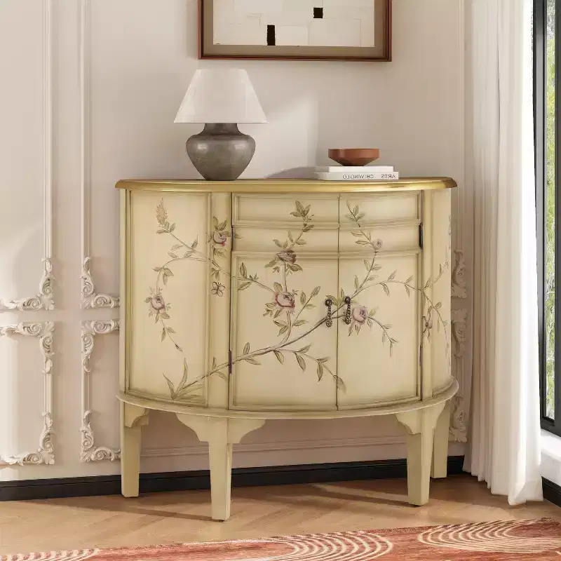 Christopher Knight Home Ainsley Vintage Handcrafted Floral Design Half Moon Storage Sideboard Cabinet with 2 Doors