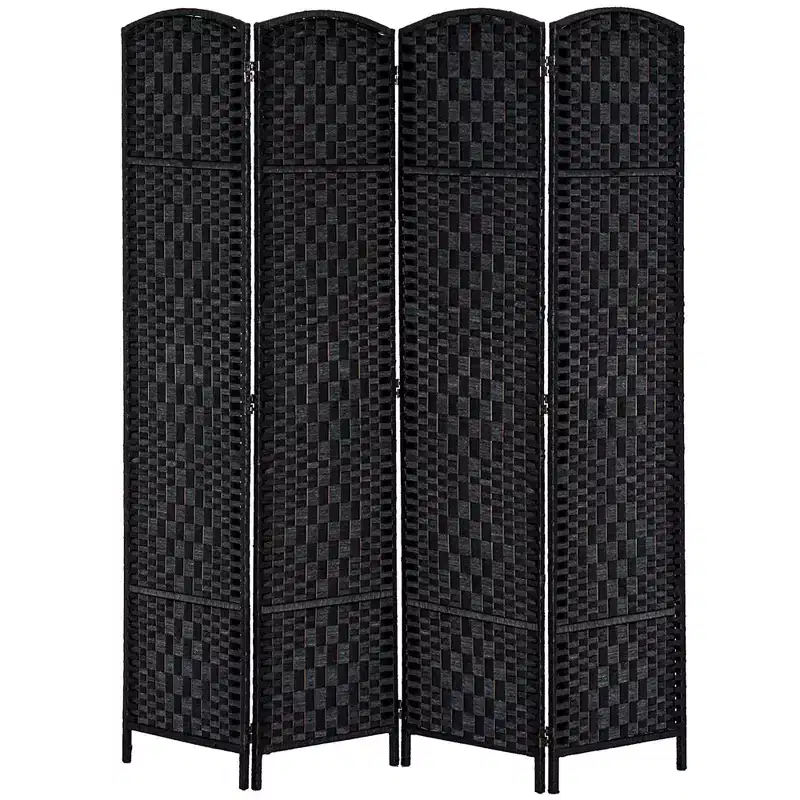 6' Tall Wicker Weave 4-Panel Room Divider Privacy Screen