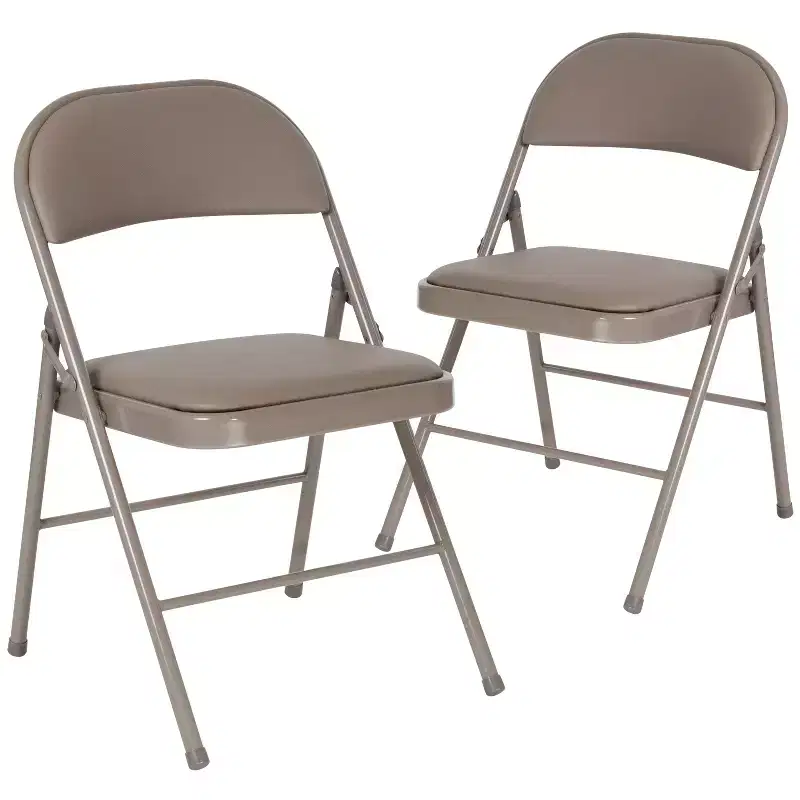 Beige / Gray Padded Vinyl Folding Chair – Set of 2