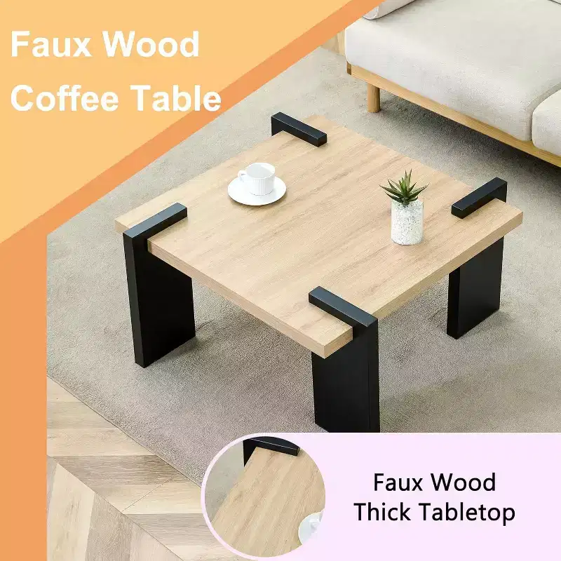 Wooden Coffee Table with Light Wood Grain Texture, Modern Side Table for Balcony Bedroom Living Room Home Office