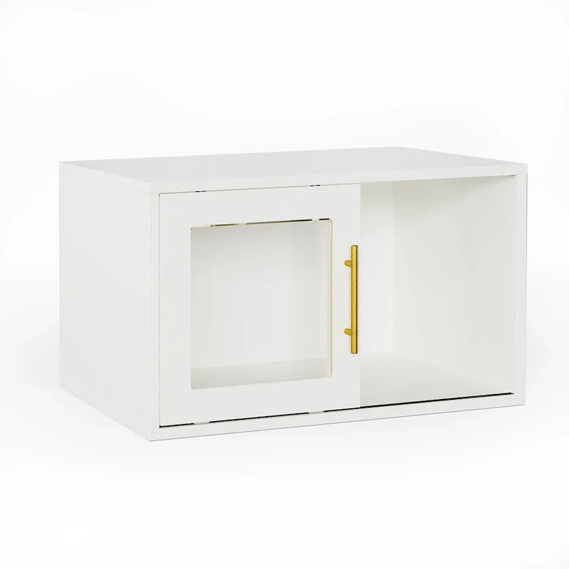 Stackable 24-Cube Storage Organizer with Sliding Door, White Wood Open Bookcase