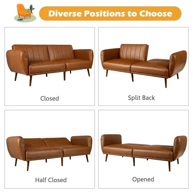 Convertible Sofa Bed with Adjustable Backrest and Faux Leather Upholstery