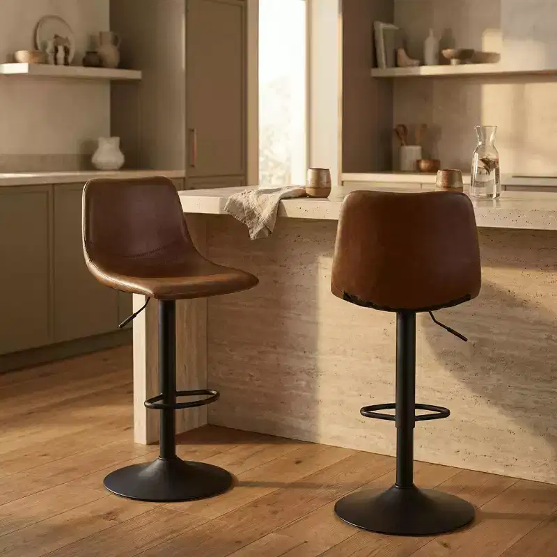 Adjustable Swivel Bar Stool Set of 2 Faux Leather Footrest Counter Height Kitchen