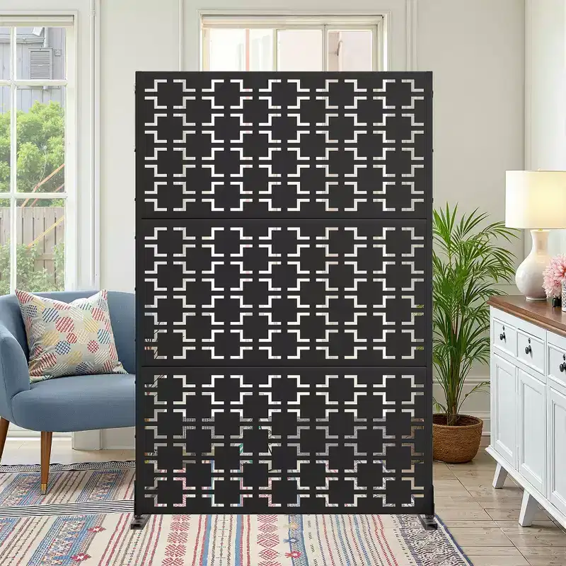 71.37x46.8x15.6 Inch Square Black Galvanized Sheet Screen - Durable Home Partition Material