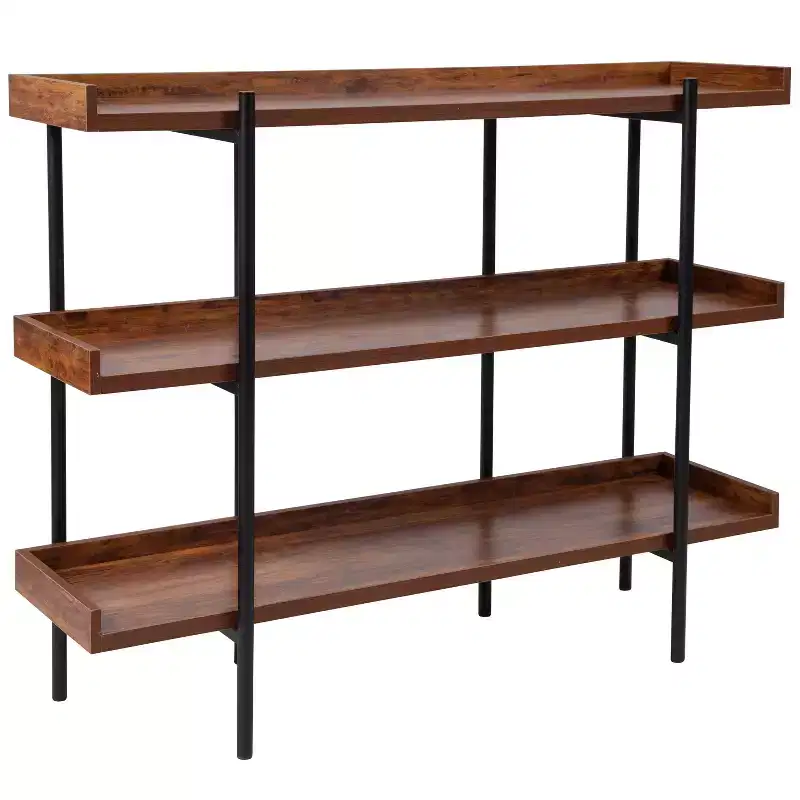 3 Shelf 35H Storage Display Unit Bookcase in Rustic Wood Grain Finish