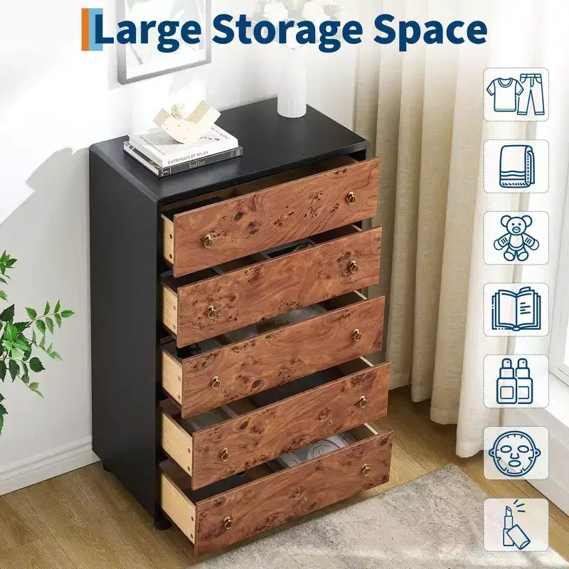 5-7 Drawers Dresser, Modern Chest of Drawers with Natural Texture, Curved Profile Design, TV Stand, Natural Oak