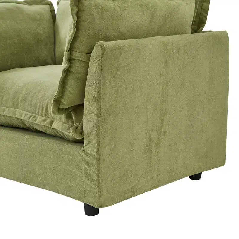 Chenille Armchair with Movable Ottoman, Wide Seat & Curved Armrests