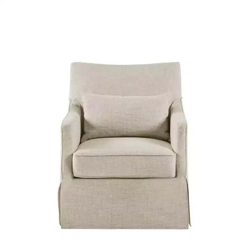 Martha Stewart London Skirted Swivel Chair Textured Beige: Farmhouse Style, Polyester Upholstery, Wood Frame