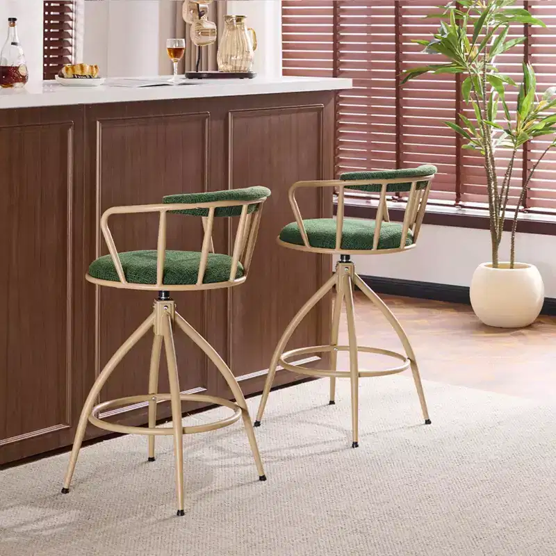 Karl Home 2 Piece Set of Green Swivel Bar Stools with Burlap Seat and Khaki Powder - Coated Iron Legs