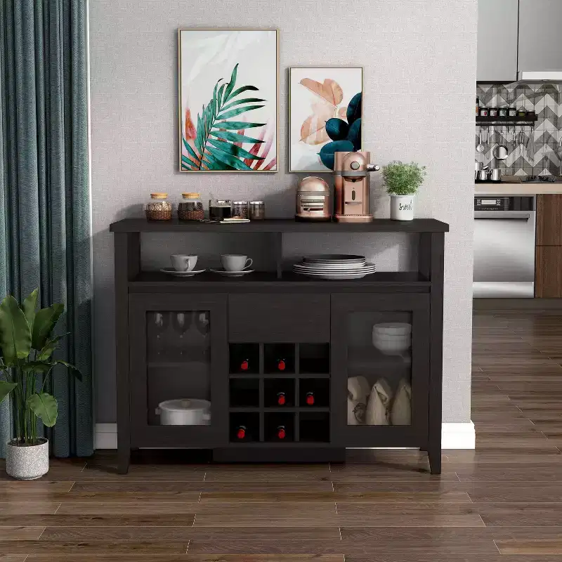 Transitional 9 Bottle Storage Buffet Server Espresso