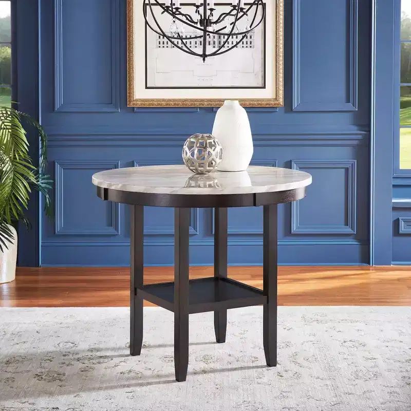 Round Faux Marble Dining Table Espresso/White - Contemporary Style