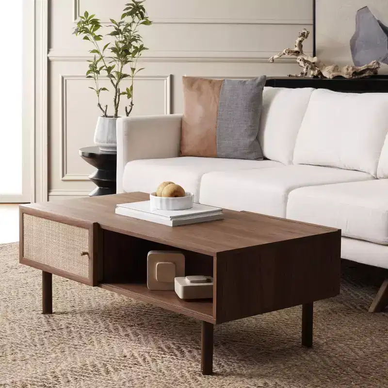 Silvanna 2 Door Coffee Table - Walnut/Natural - Safavieh