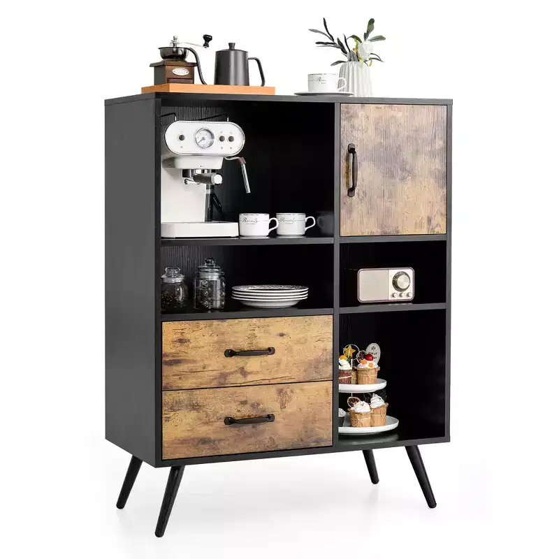 Costway Industrial Buffet Sideboard Storage Cabinet Organizer Cupboard with Cubbies Drawers