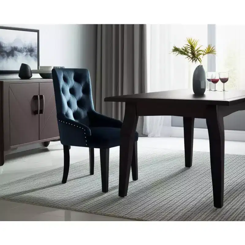 HomeRoots Tufted Dark Blue and Black Upholstered Velvet Dining Parsons Chair