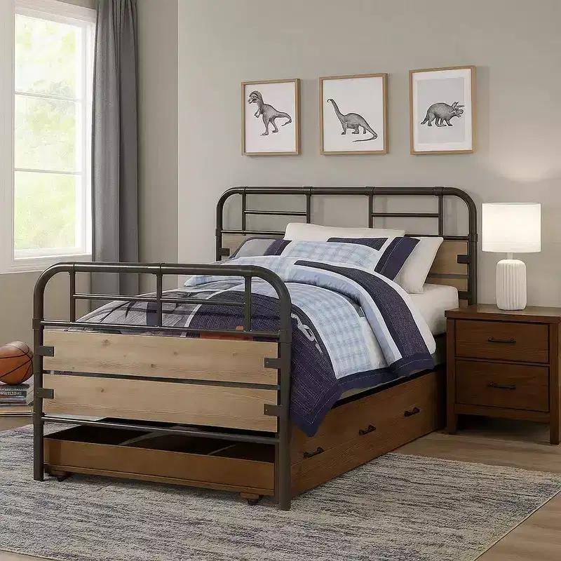 Wood Twin Size Trundle Bed with Caster Wheels