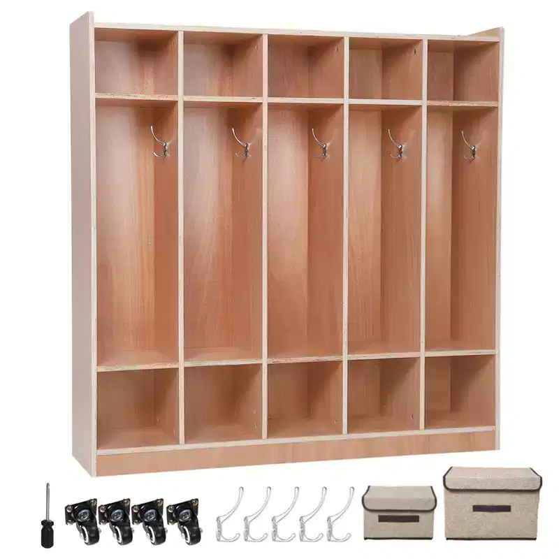 5-Section School Storage Locker Cabinet,Classroom Cubbies for Storage, Toddler Size Wood Lockers for Kindergarten, Home, School